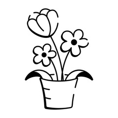 A hand drawn style icon of a flowerpot 
