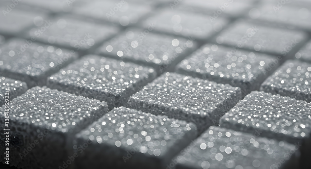 Poster close up of sparkling gray square tile pattern with uniformity and precision for modern design