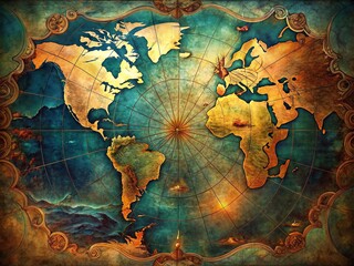 Ancient Map,  Old World Exploration,  Low Light,  Nautical Chart,  Columbus Voyage Route,  Historical Journey,  Vintage Maritime,  Dark Background,  Globes,  Ocean Exploration.