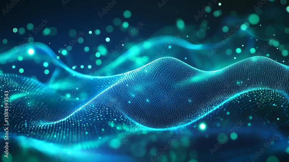 Aufkleber abstract teal digital wave background with visualization of data flow connectivity intricate wave pa