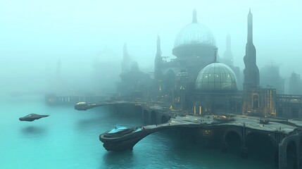 Naklejka premium Advanced alien cityscape digital artwork images