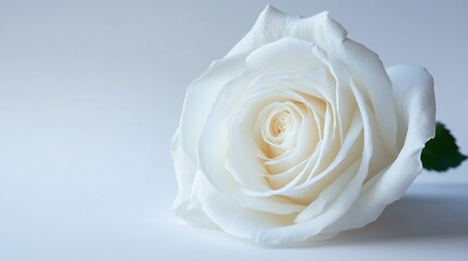 Elegant white rose with delicate petals against a soft, tranquil background