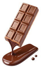 Obraz premium Melting Chocolate Bar PNG – Dripping Milk Chocolate on Transparent Background