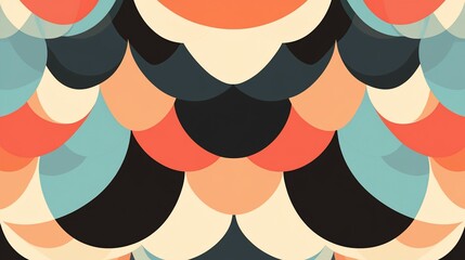 Abstract Seamless Pattern with Rounded Shapes in Retro Colors Palette