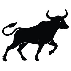 Black Silhouette Illustration Of A Powerful Bull Isolated On White Background