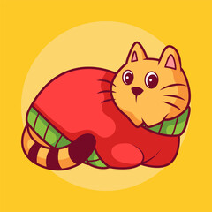 Cute cat kitten vector illustration. Animal character for kids t-shirt, sticker, drawing, coloring book page, emoji, emoticon