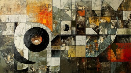 Abstract Geometric Canvas Painting: Modern Art Texture and Color