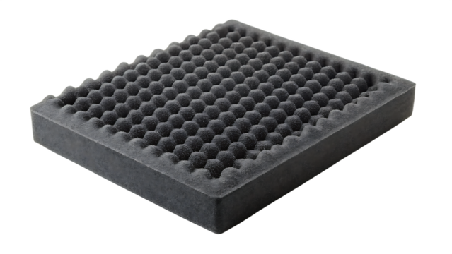 Protective black foam inserts with cutouts, isolated on a white background
