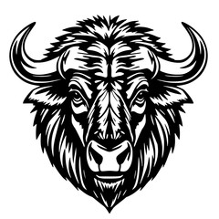 Obraz premium Yak Head Vector Illustration Black and White, Detailed Line Art