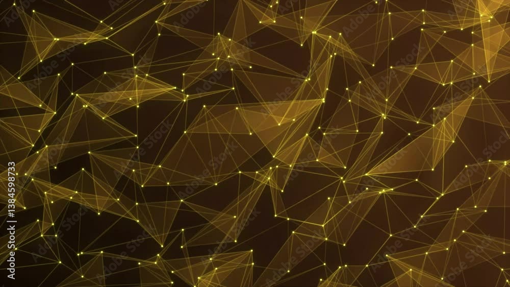 Poster abstract yellow plexus motion background. plexus background with moving lines and dots, abstract fut