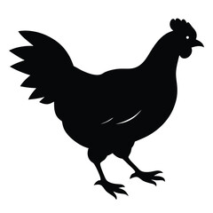 Black And White Minimalist Silhouette Of A Standing Chicken Vector Illustration.
