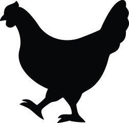 Black Chicken Silhouette Vector Illustration For Farm Animal Graphic Resources.