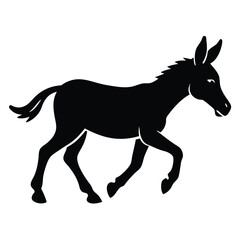 Running Donkey Silhouette Black And White Animal Vector Illustration Design.