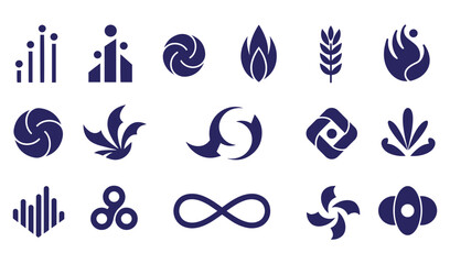 Abstract Geomatic Shape bundle circle leaf fire water bird wing spiral motion texture whirl flow energy flower outline symbol icon logo set vintage retro decorative vector
