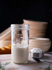 Fermenting Sourdough Starter Wild Yeast in a Kitchen Jar.