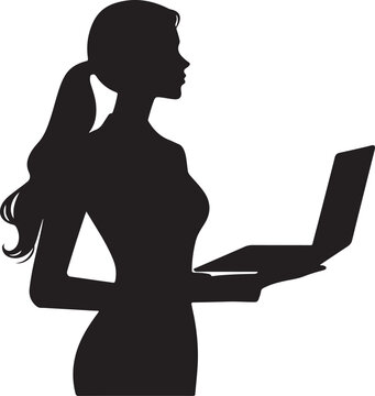 silhouette of a woman with laptop vector 