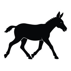 Donkey Foal Silhouette Running Isolated On White Background Stock Vector Graphic.