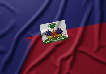 Haiti Flag Background, National Symbol, Fabric Texture, Haitian Coat of Arms, Independence, Patriotism.