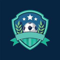 Shield soccer ball laurel stars ribbon dark blueteal vector  © bristy