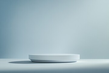 clean sleek and minimalistic circular podium stands prominently in foreground