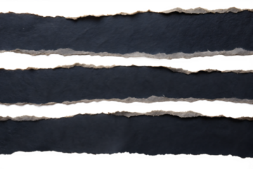 Ripped black paper strips with torn edges isolated on white, ideal for scrapbook, texture or background use