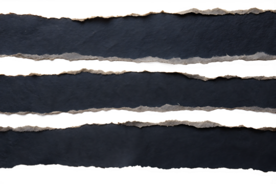 Ripped black paper strips with torn edges isolated on white, ideal for scrapbook, texture or background use