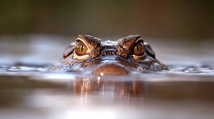 Fototapeta premium Intriguing gaze of a crocodile in its natural habitat