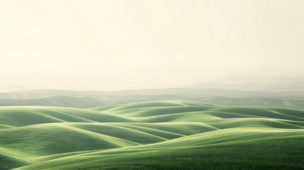 Serene Rolling Hills Landscape Picturesque Green Meadows Under a Soft Sky