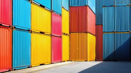 Fototapeta premium Vibrant Stack of Cargo Containers: Global Trade and Shipping Industry