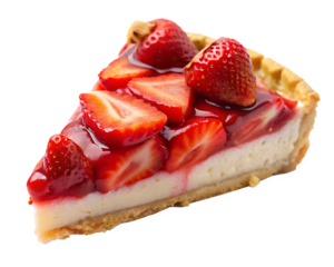 Delicious strawberry pie slice on white isolated for culinary, recipe, or dessert-themed content.