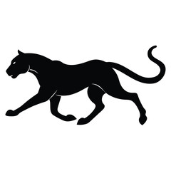 Black Panther Silhouette Vector Illustration Of Wild Cat On White Background.