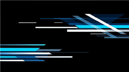 Black abstract vertical banner set with sky blue, white and gray lines, arrows and angles. Dark modern sporty bright futuristic horizontal abstract background

