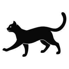 Walking Black Cat Silhouette On White Background Graphic Resource Template.