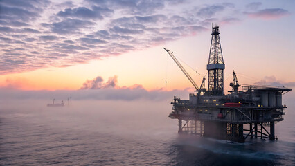 Obraz premium Offshore Oil Refinery at Sunrise Dynamic Action Shot