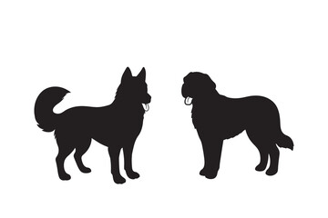Silhouette of American dog breed, puppy or black pet animal vector illustration collection isolated on white background.