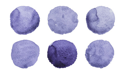 Violet watercolor circles showcase soft textures and varying shades in abstract composition