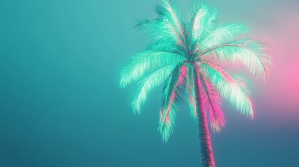 Obraz premium Pixelated palm tree with neon glow against stunning blue and pink backdrop image