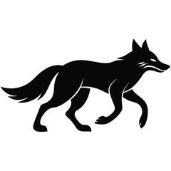 Striking Black Silhouette Of A Walking Fox Elegant Wild Animal Illustration.