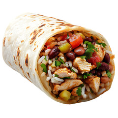 A Delicious Chicken Burrito with Beans Rice and Salsa Isolated on Transparent Background