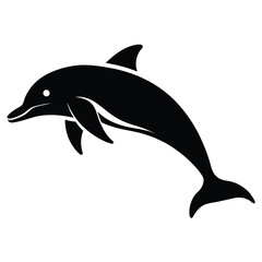 Black Dolphin Silhouette Swimming Marine Animal Vector Graphics Illustration Design Element.