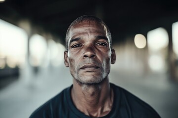 lone prisoner gazes forward in slightly blurred portrait showcasing minimalistic emotionless features