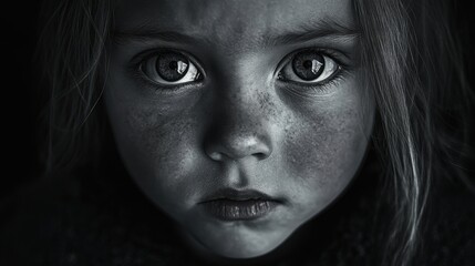 Fototapeta premium Intense Portrayal of a Young Girl with Expressive Features and Depth