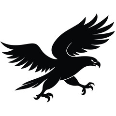Black Silhouette Vector Illustration Of A Striking Eagle In Flight Ready To Pounce.