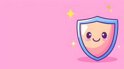 Obraz premium Cute Cartoon Shield with Smiley Face and Sparkles on Pink Background