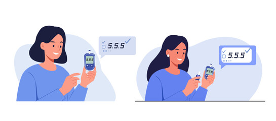 Woman Checking Blood Sugar Level with Glucometer