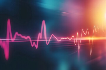 Abstract digital sound wave in vibrant colors with a glowing light effect.