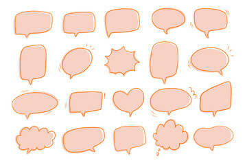 Collection of hand drawn speech bubbles. Speech balloon, frames, fluffy, ornaments, curves