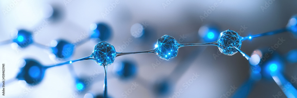 Aufkleber close up view of interconnected blue molecular structures, showcasing futuristic design with glowing