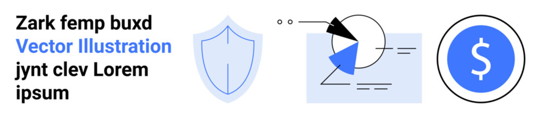 Shield symbol for protection, analytics diagram illustrating data trends, and dollar sign for finance. Ideal for cybersecurity, analytics, finance, business strategy, technology, risk management