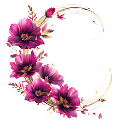 Obraz premium Golden Swirl Frame with Pink Cosmos Blooms